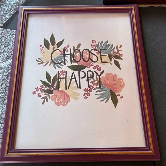 Other - Floral 'Choose Happy' Framed Wall Art